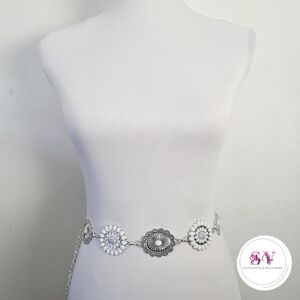 Silver and White Floral Necklace